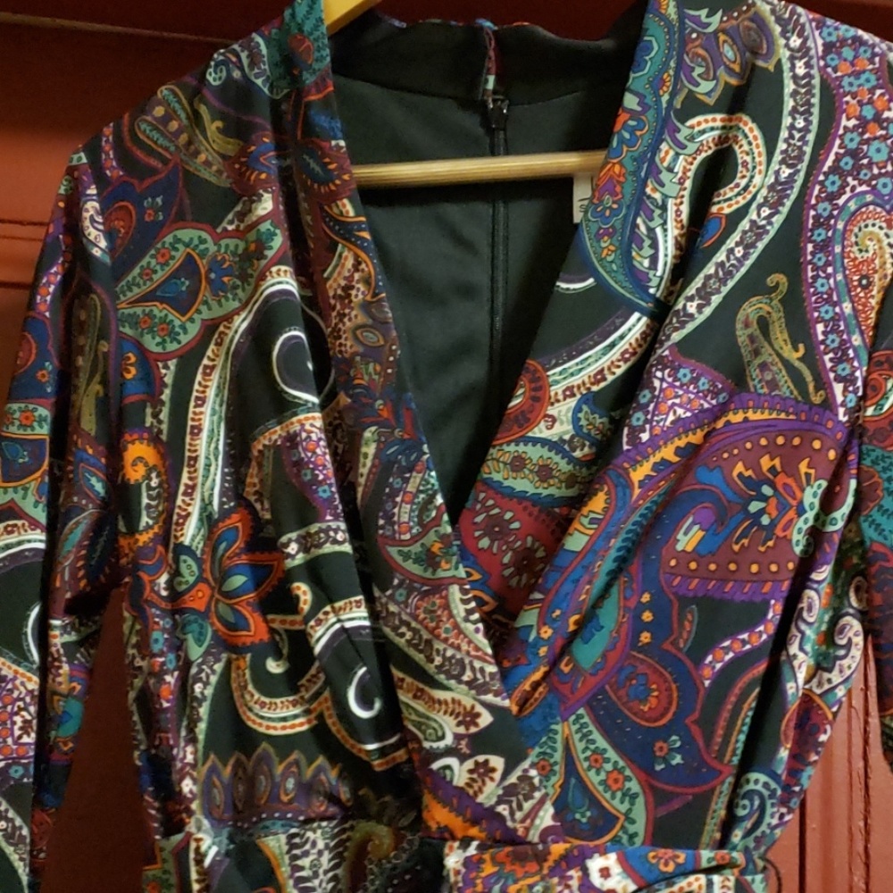 Nicole Miller Paisley 3/4 Sleeve Dress SZ 8 - Picture 1 of 8